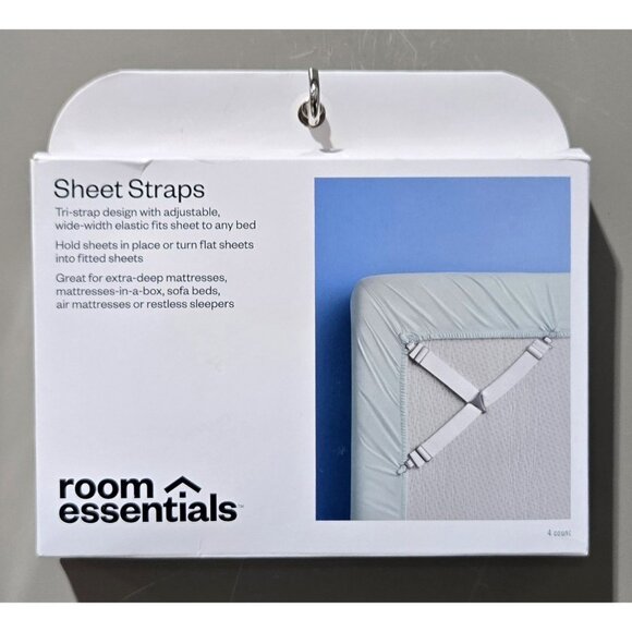 Room Essentials 4 Count Sheet White Straps Set Adjustable & Wide Width - Picture 1 of 7
